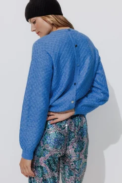 Promod Pull torsadé col rond Femme - Bleu Sale