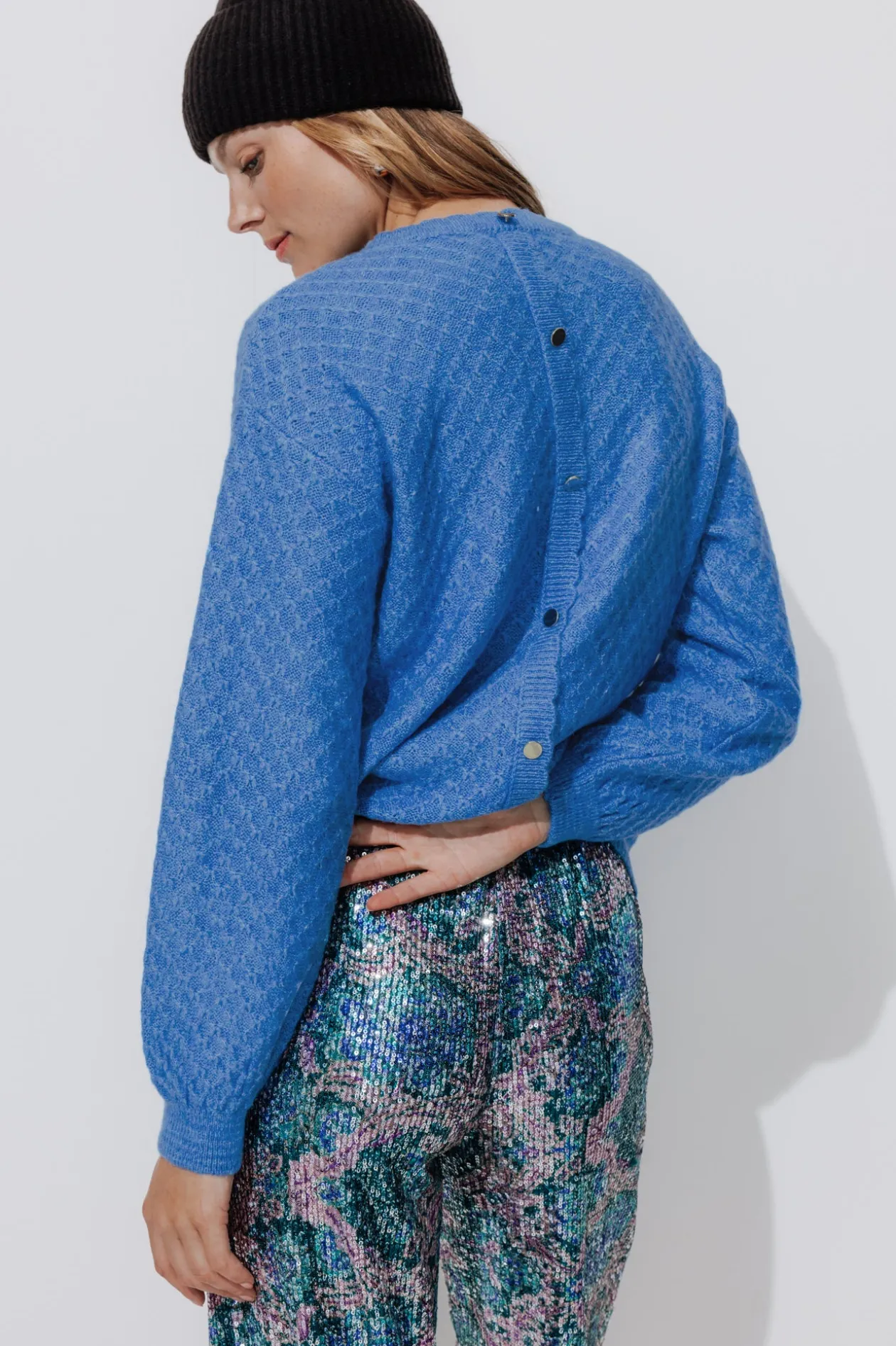 Promod Pull torsadé col rond Femme - Bleu Sale