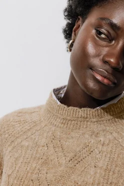 Promod Pull torsadé col rond Femme - Taupe Clearance