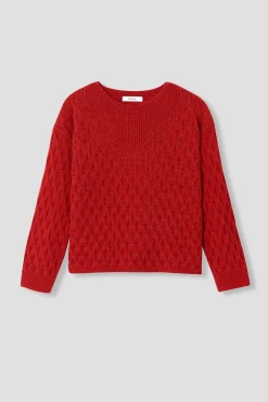 Promod Pull torsadé col rond Femme - Rouge Fashion
