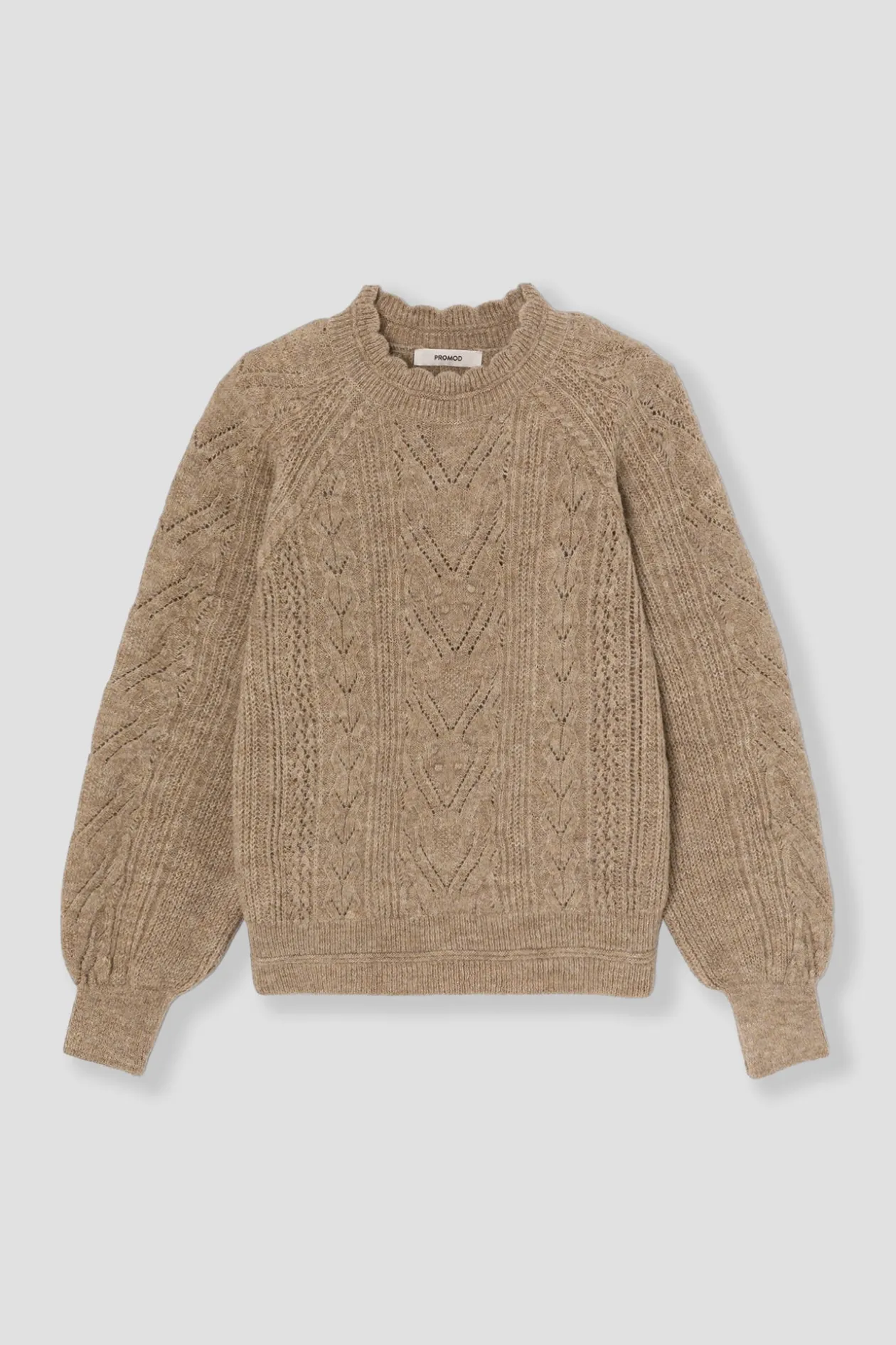 Promod Pull torsadé col rond Femme - Taupe Clearance