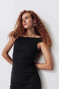 Promod Robe à col Bardot Femme - Noir Outlet