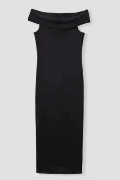 Promod Robe à col Bardot Femme - Noir Outlet