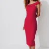Promod Robe à col Bardot Femme - Rouge Hot