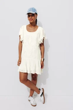 Promod Robe courte brodée Femme - Ecru Hot