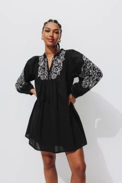 Promod Robe courte brodée Femme - Noir Discount