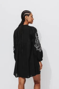Promod Robe courte brodée Femme - Noir Discount