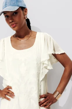 Promod Robe courte brodée Femme - Ecru Hot
