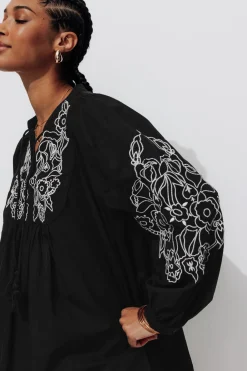 Promod Robe courte brodée Femme - Noir Discount