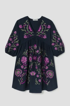 Promod Robe courte brodée Femme - Marine Discount