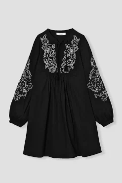 Promod Robe courte brodée Femme - Noir Discount