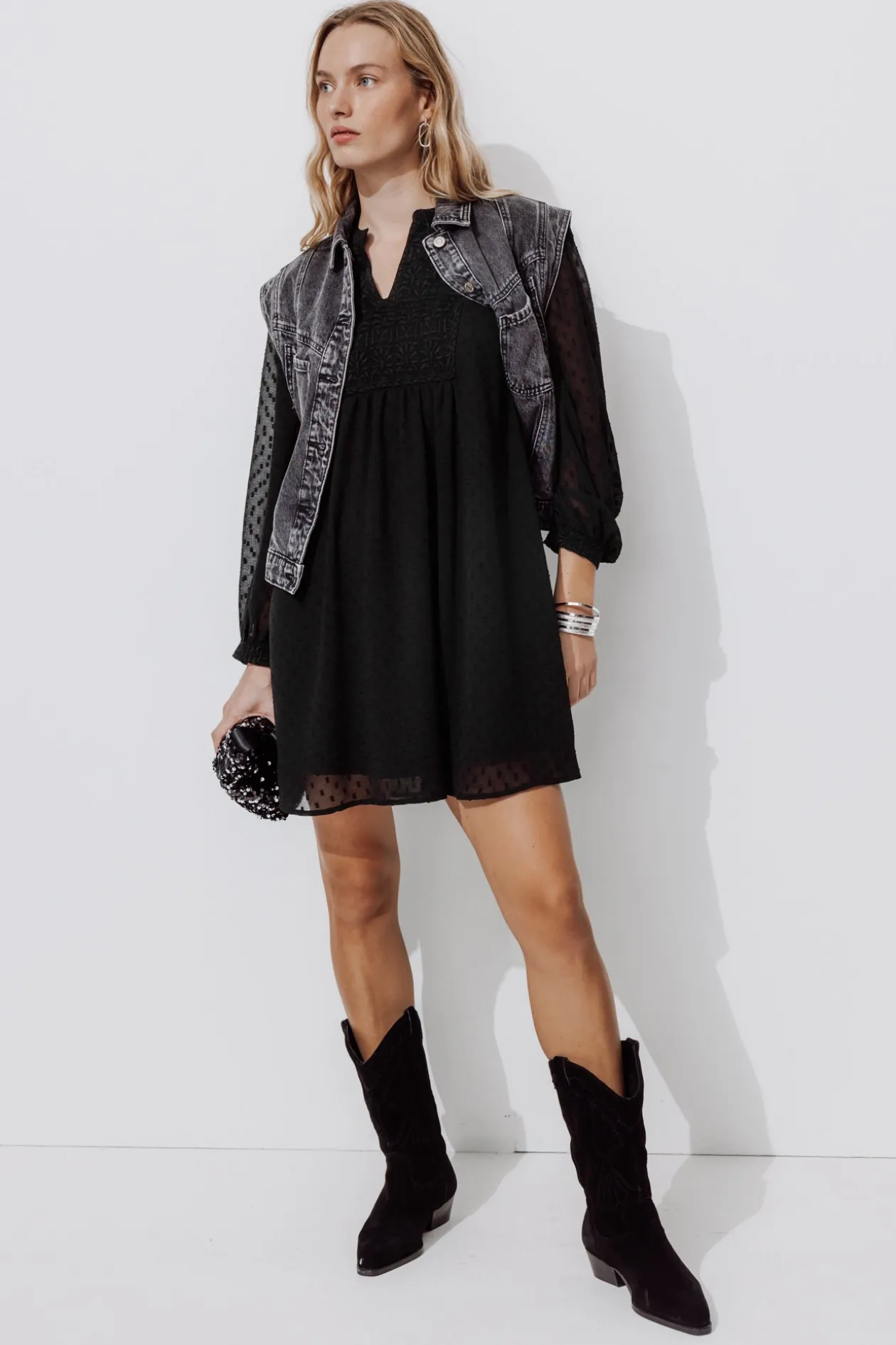 Promod Robe courte plumetis Femme - Noir Best