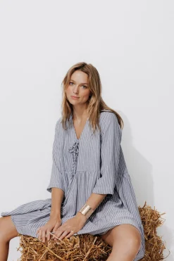 Promod Robe courte rayée Femme - Rayé marine Rayémarine Shop