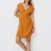 Promod Robe en gaze de coton Femme - Ocre Clearance