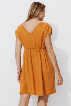 Promod Robe en gaze de coton Femme - Ocre Clearance