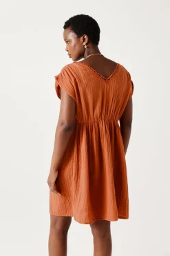 Promod Robe en gaze de coton Femme - Terre de sienne Terredesienne New