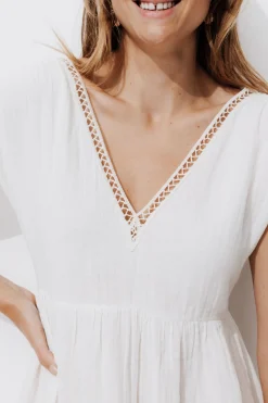 Promod Robe en gaze de coton Femme - Ecru Fashion