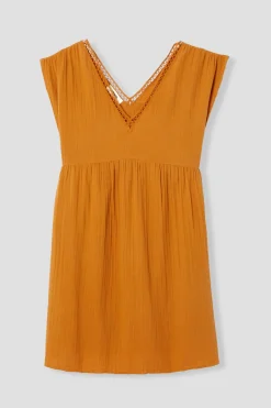 Promod Robe en gaze de coton Femme - Ocre Clearance