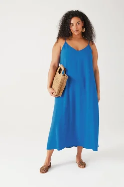 Promod Robe longue à bretelles - Bleu Shop
