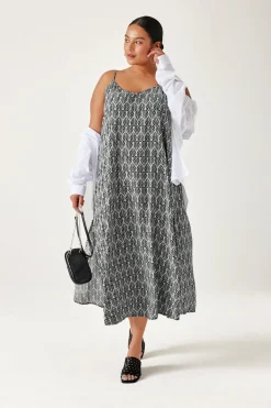 Promod Robe longue à bretelles - Imprimé noir Impriménoir Flash Sale