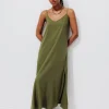 Promod Robe longue à bretelles Femme - Kaki Fashion
