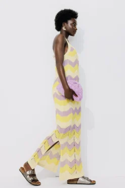 Promod Robe longue au crochet Femme - Rayé écru Rayéécru Flash Sale
