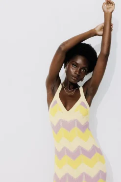Promod Robe longue au crochet Femme - Rayé écru Rayéécru Flash Sale