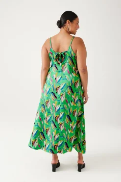 Promod Robe longue en satin imprimé - Imprimé vert Imprimévert Shop