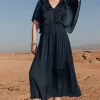Promod Robe longue en satin uni Femme - Marine Flash Sale