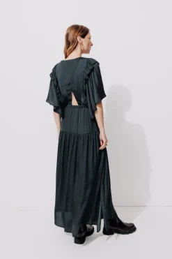 Promod Robe longue en satin uni Femme - Marine Flash Sale
