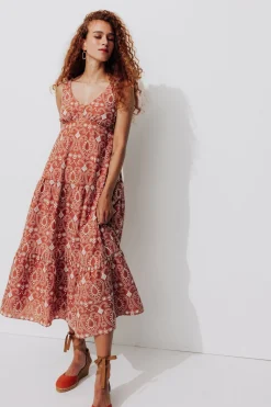 Promod Robe midi en broderie anglaise - Terre de sienne Terredesienne Flash Sale