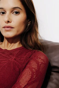 Promod Robe midi en crochet Femme - Rouge foncé Rougefoncé Hot