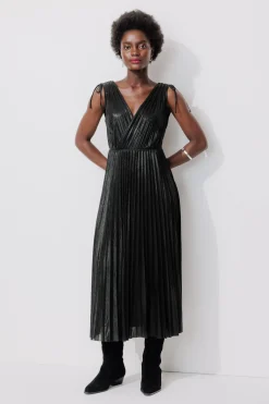 Promod Robe midi lamée plissée Femme - Noir New