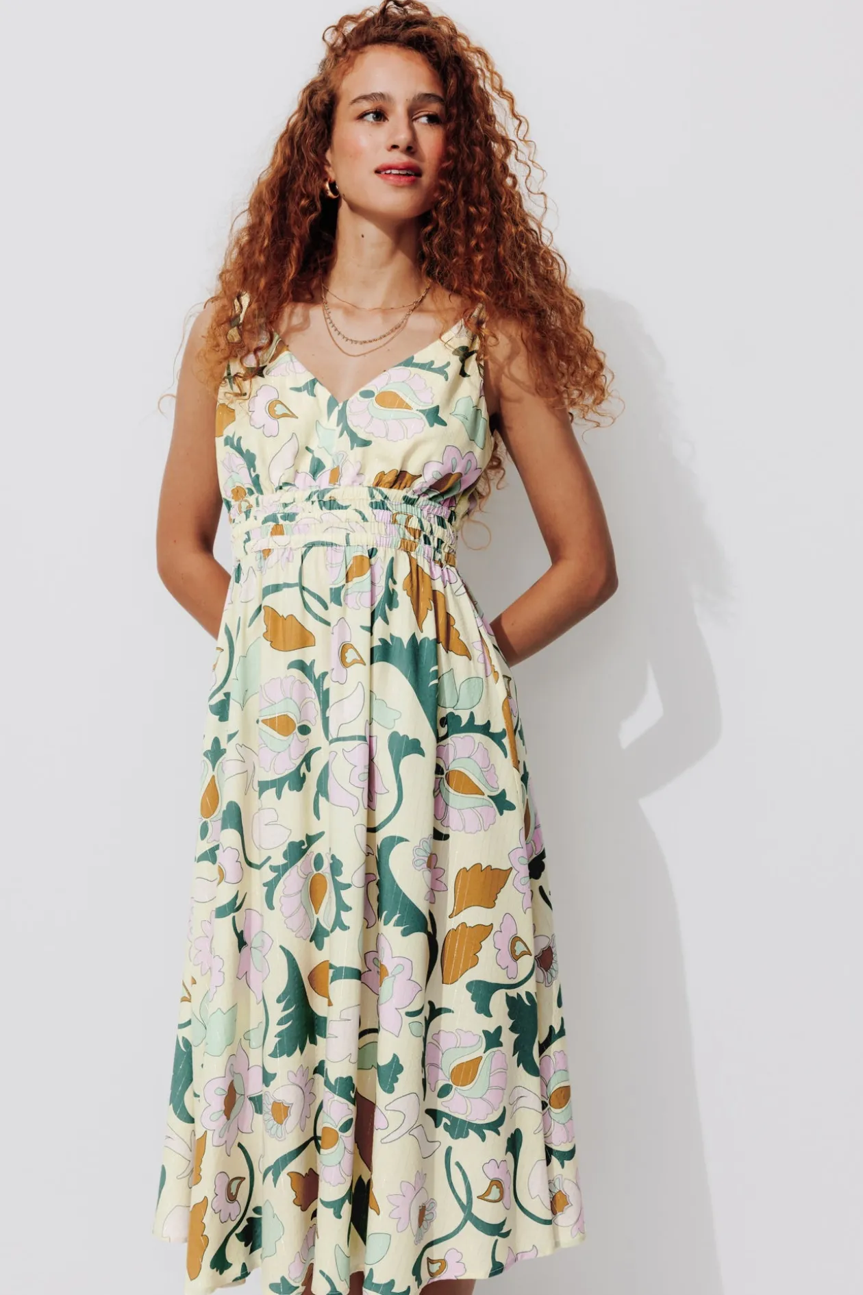 Promod Robe mi-longue imprimée Femme - Imprimé jaune Impriméjaune Online