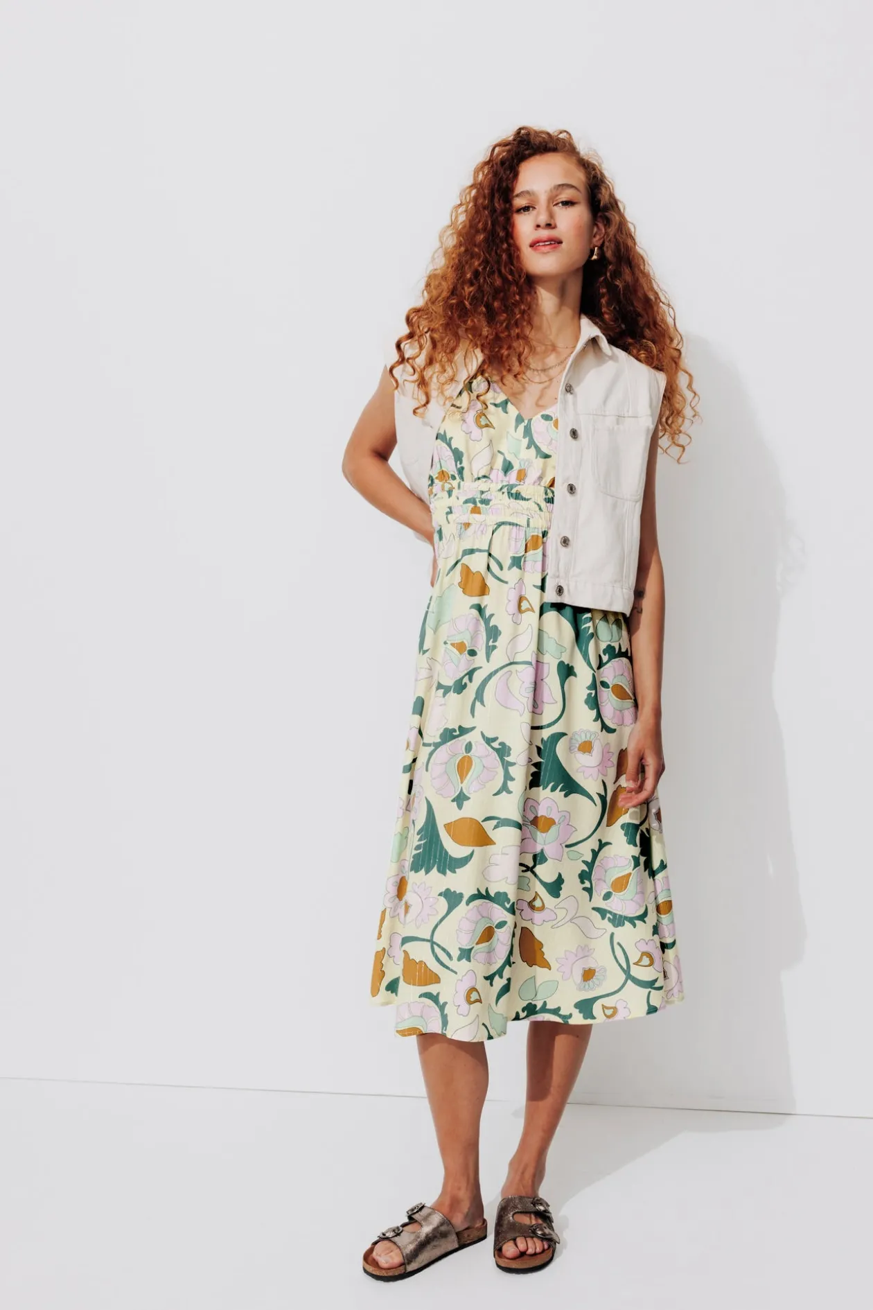 Promod Robe mi-longue imprimée Femme - Imprimé jaune Impriméjaune Online