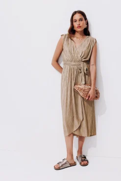 Promod Robe plissée lamée Femme - Beige New