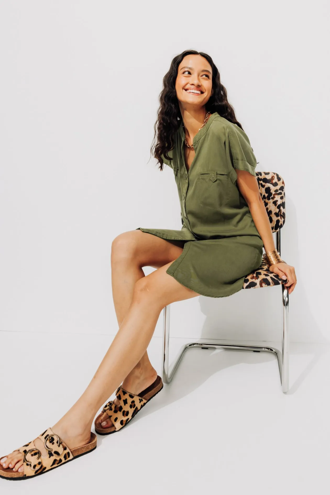 Promod Robe-chemise en lyocell - Kaki Best