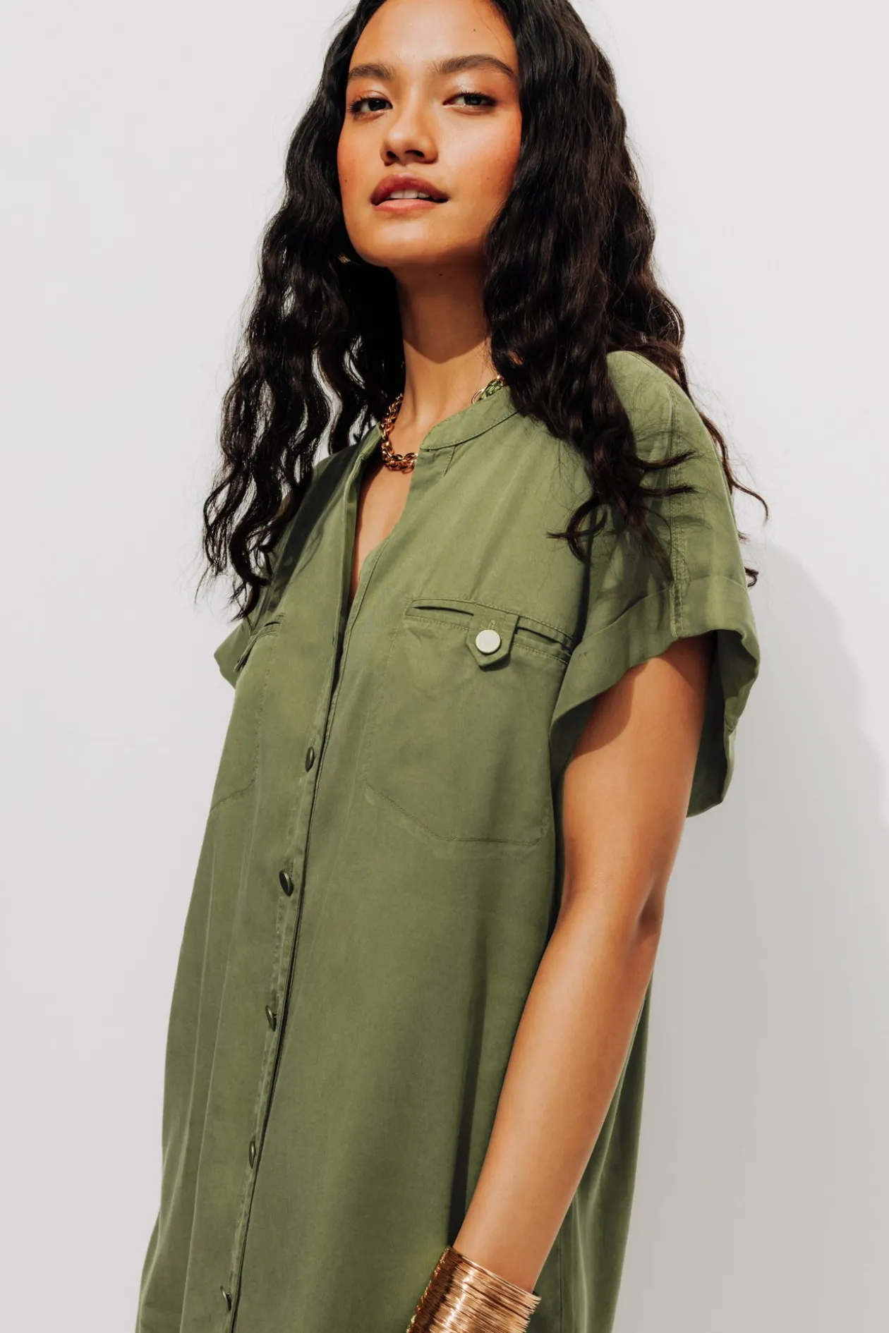 Promod Robe-chemise en lyocell - Kaki Best