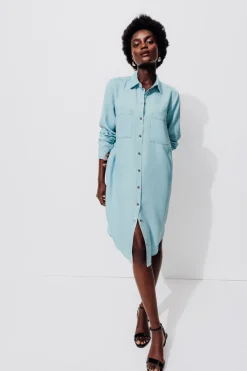 Promod Robe-chemise en lyocell Femme - Jean très clair Jeantrèsclair Fashion