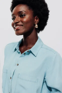 Promod Robe-chemise en lyocell Femme - Jean très clair Jeantrèsclair Fashion