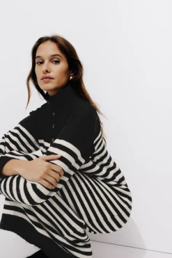 Promod Robe-pull marinière Femme - Rayé Noir RayéNoir Fashion