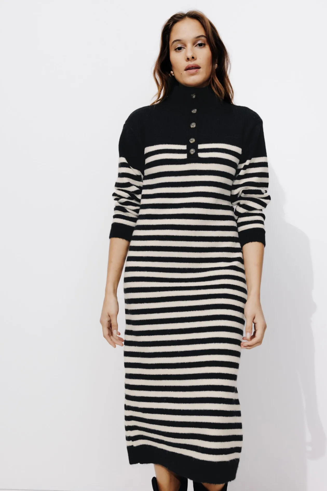 Promod Robe-pull marinière Femme - Rayé Noir RayéNoir Fashion