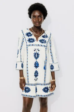 Promod Robe-tunique brodée Femme - Ecru Online