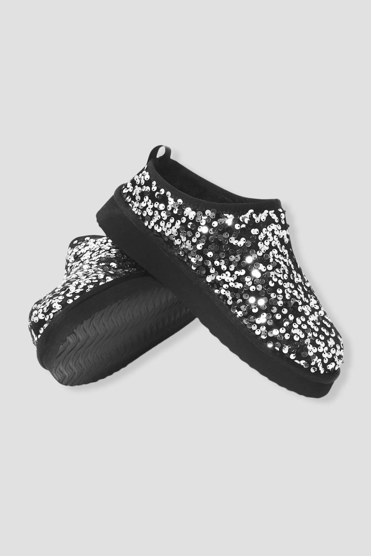 Promod Sabots à paillettes moumoute - Gris Store