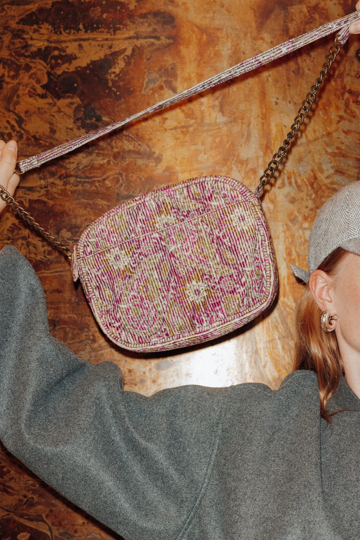 Promod Sac à main en velours imprimé - Violet Fashion