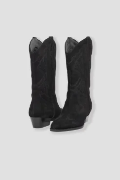 Promod Santiags en cuir suédé Femme - Noir Discount