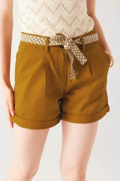 Promod Short à pinces + ceinture - Caramel Flash Sale
