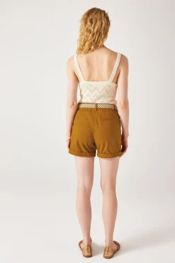 Promod Short à pinces + ceinture - Caramel Flash Sale