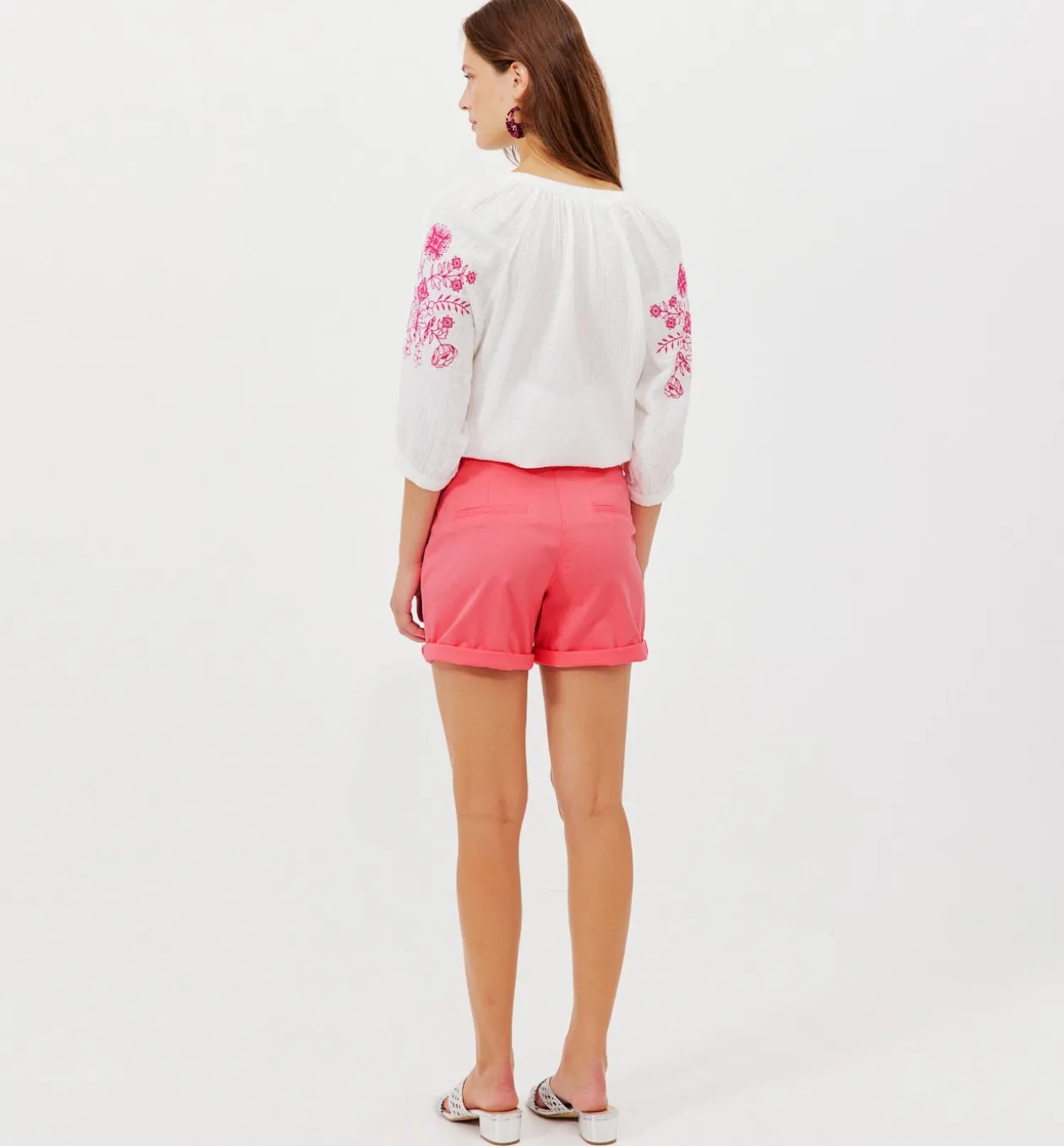 Promod Short à pinces + ceinture - Rose Outlet