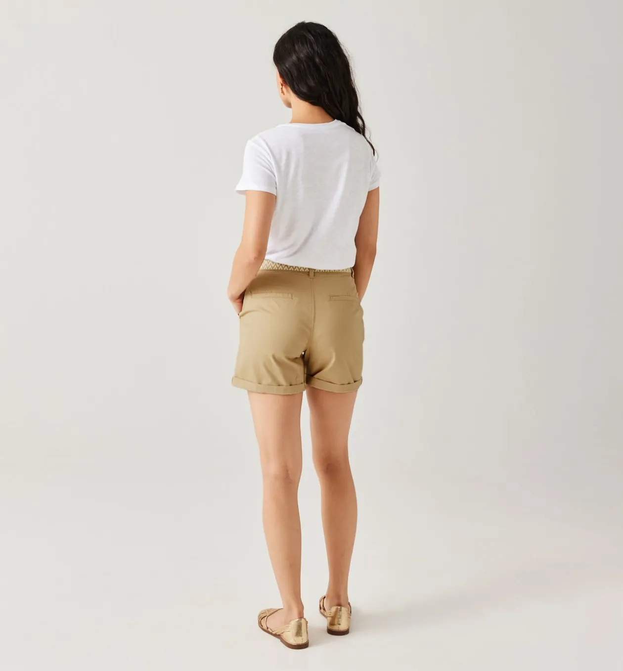 Promod Short à pinces + ceinture - Ecru Flash Sale